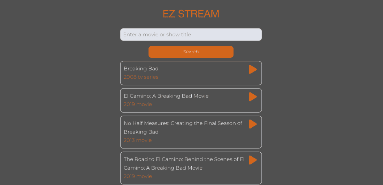 screenshot of ez stream website